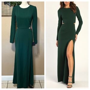 NWT Lulus Going for the Wow Emerald Green Long Sleeve Cutout Maxi Dress